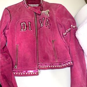 SOLD Wilson’s leather diva pink leather suede biker jacket
